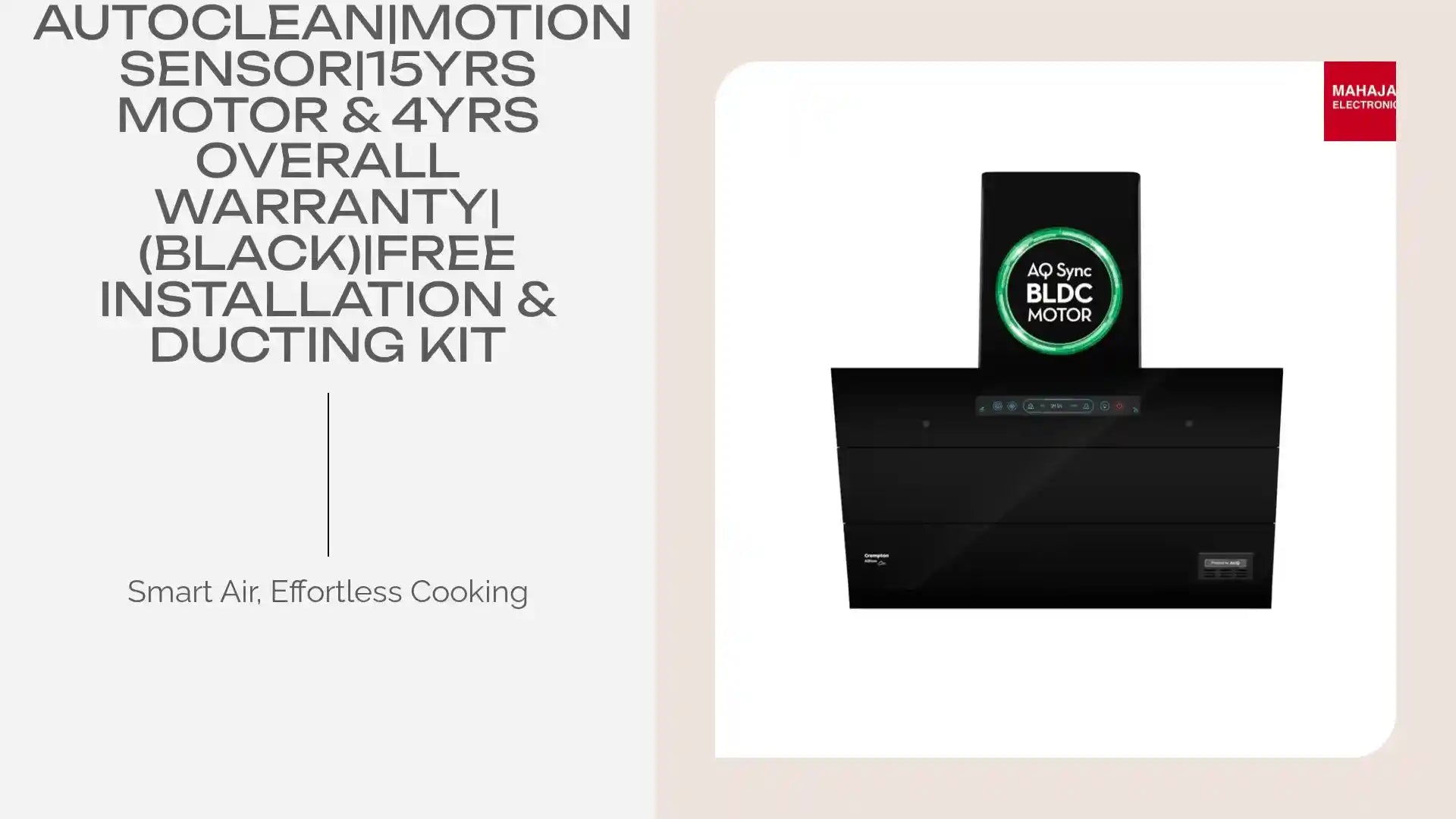 Crompton CHD-AQI75FLE-IND AQNova BLDC 1800m3/hr 75 cm Slant Chimney|AirIQ technology|Adaptive suction| Intelligent Autoclean|Motion Sensor|15Yrs Motor & 4Yrs Overall Warranty|(Black)|Free Installation & Ducting kit by@Outfy