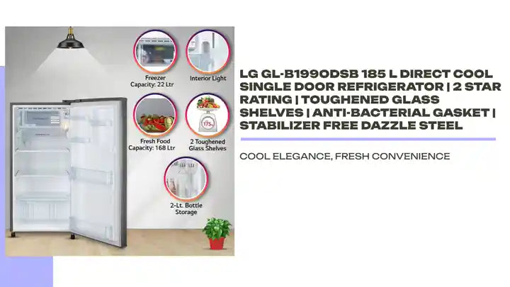 LG GL-B199ODSB 185 L Direct Cool Single Door Refrigerator | 2 Star Rating | Toughened Glass Shelves | Anti-Bacterial Gasket | Stabilizer Free Dazzle Steel by@Outfy