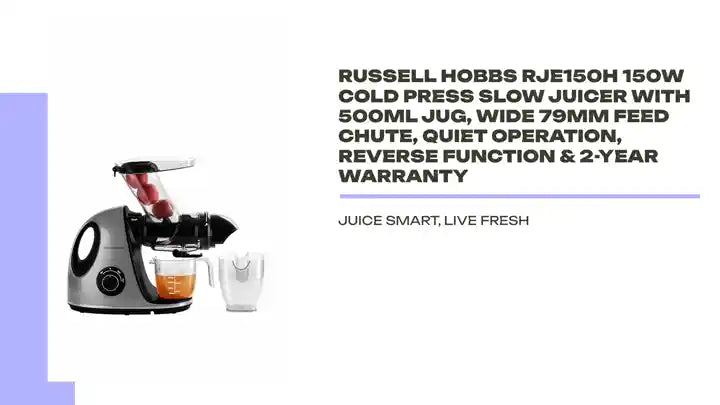 Russell Hobbs RJE150H 150W Cold Press Slow Juicer with 500ml Jug, Wide 79mm Feed Chute, Quiet Operation, Reverse Function & 2-Year Warranty by@Outfy