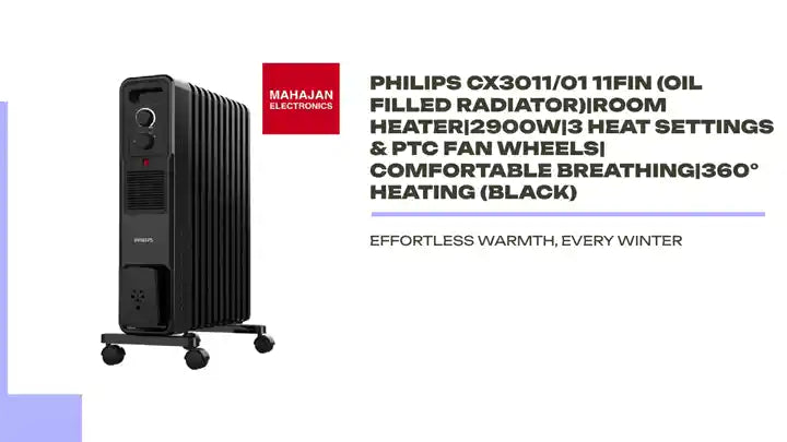 Philips CX3011/01 11Fin (Oil Filled Radiator)|Room Heater|2900W|3 Heat Settings & PTC Fan Wheels| Comfortable Breathing|360° Heating (Black) by@Outfy