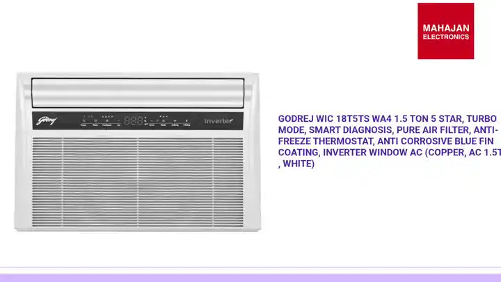 Godrej WIC 18T5TS WA4 1.5 Ton 5 Star, Turbo Mode, Smart Diagnosis, Pure Air Filter, Anti-Freeze Thermostat, Anti Corrosive Blue Fin Coating, Inverter Window AC (Copper, AC 1.5T , White) by@Outfy