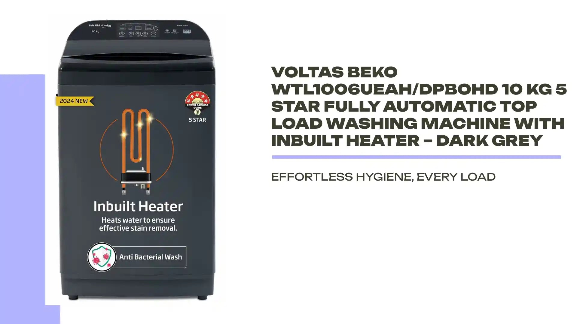 Voltas Beko WTL1006UEAH/DPBOHD 10 Kg 5 Star Fully Automatic Top Load Washing Machine with Inbuilt Heater – Dark Grey by@Outfy