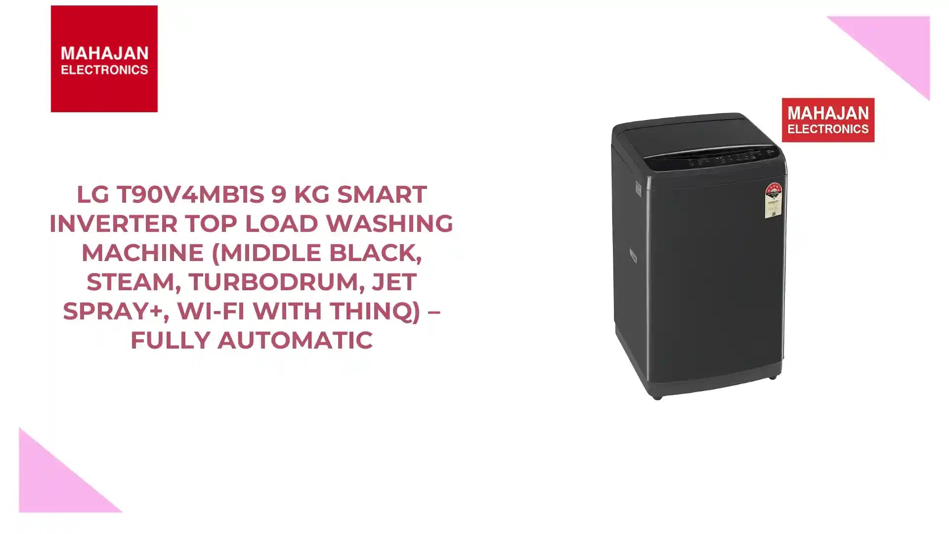 LG T90V4MB1S 9 Kg Smart Inverter Top Load Washing Machine (Middle Black, Steam, TurboDrum, Jet Spray+, Wi-Fi with ThinQ) – Fully Automatic by@Outfy