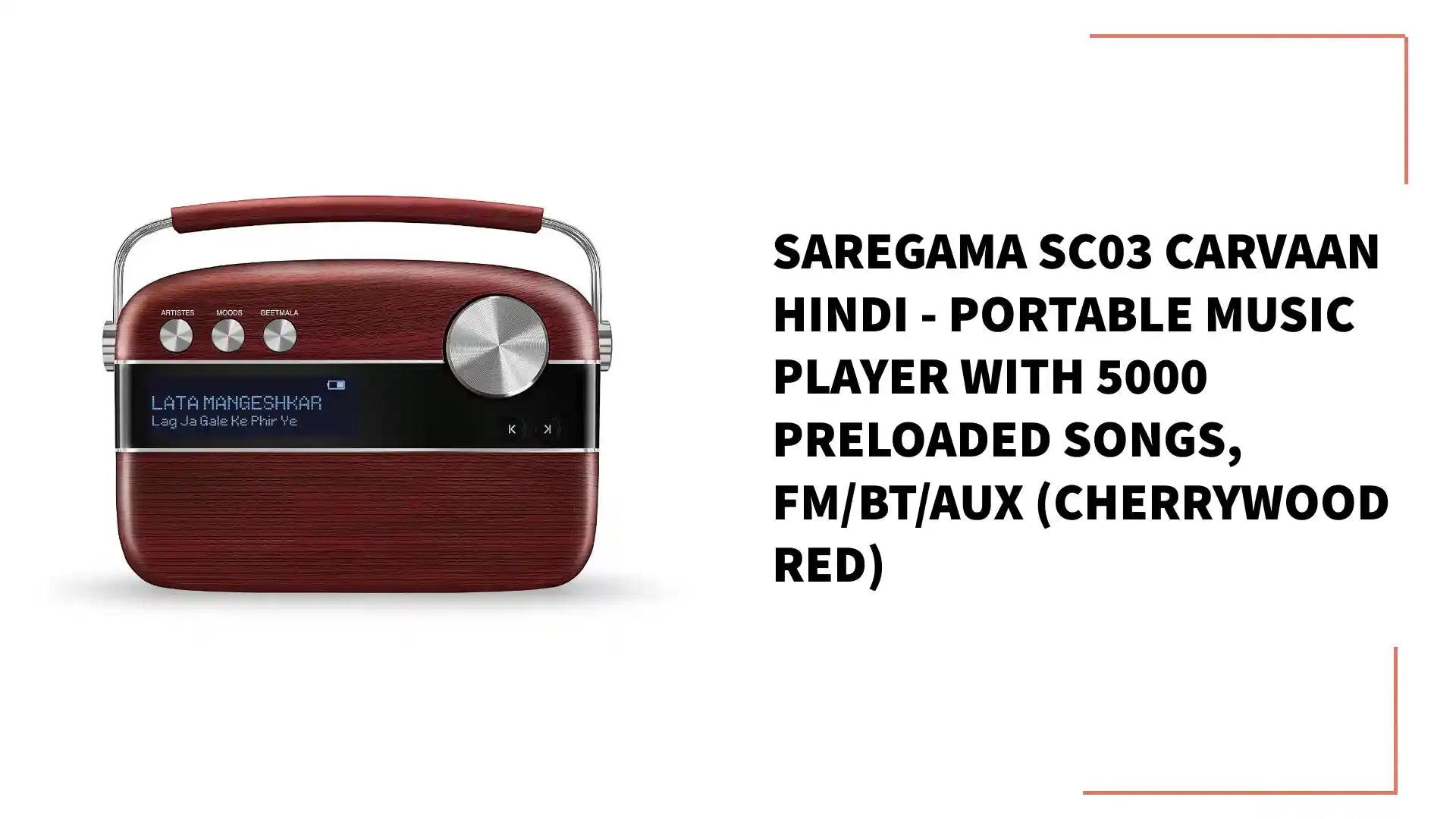 Saregama SC03 Carvaan Hindi - Portable Music Player with 5000 Preloaded Songs, FM/BT/AUX (Cherrywood Red) by@Outfy