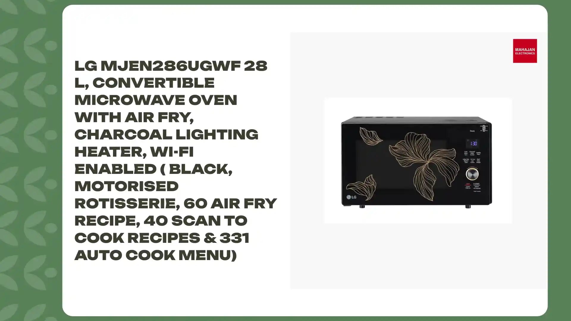 LG MJEN286UGWF 28 L, Convertible Microwave Oven with Air Fry, Charcoal Lighting Heater, Wi-Fi Enabled ( Black, Motorised Rotisserie, 60 Air Fry Recipe, 40 Scan to Cook Recipes & 331 Auto Cook Menu) by@Outfy