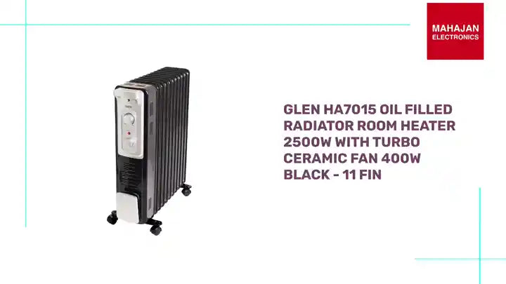 Glen HA7015 Oil Filled Radiator Room Heater 2500W with Turbo Ceramic Fan 400W Black - 11 Fin by@Outfy