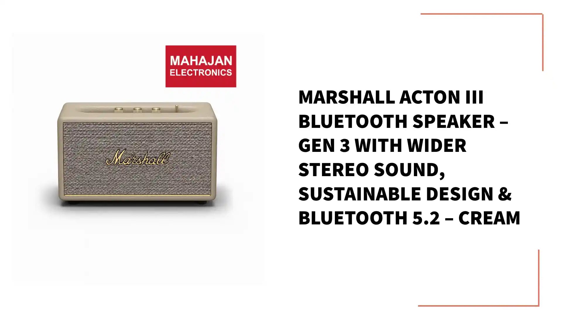 Marshall Acton III Bluetooth Speaker – Gen 3 with Wider Stereo Sound, Sustainable Design & Bluetooth 5.2 – Cream by@Outfy