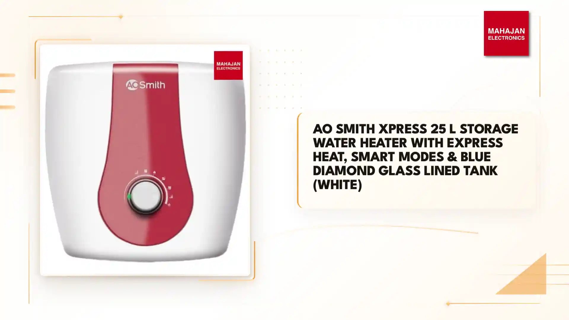 AO Smith Xpress 25 L Storage Water Heater with Express Heat, Smart Modes & Blue Diamond Glass Lined Tank (White) by@Outfy