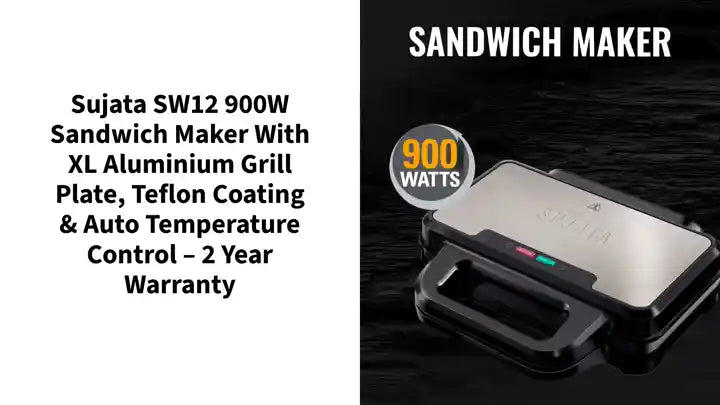 Sujata SW12 900W Sandwich Maker with XL Aluminium Grill Plate, Teflon Coating & Auto Temperature Control – 2 Year Warranty by@Outfy