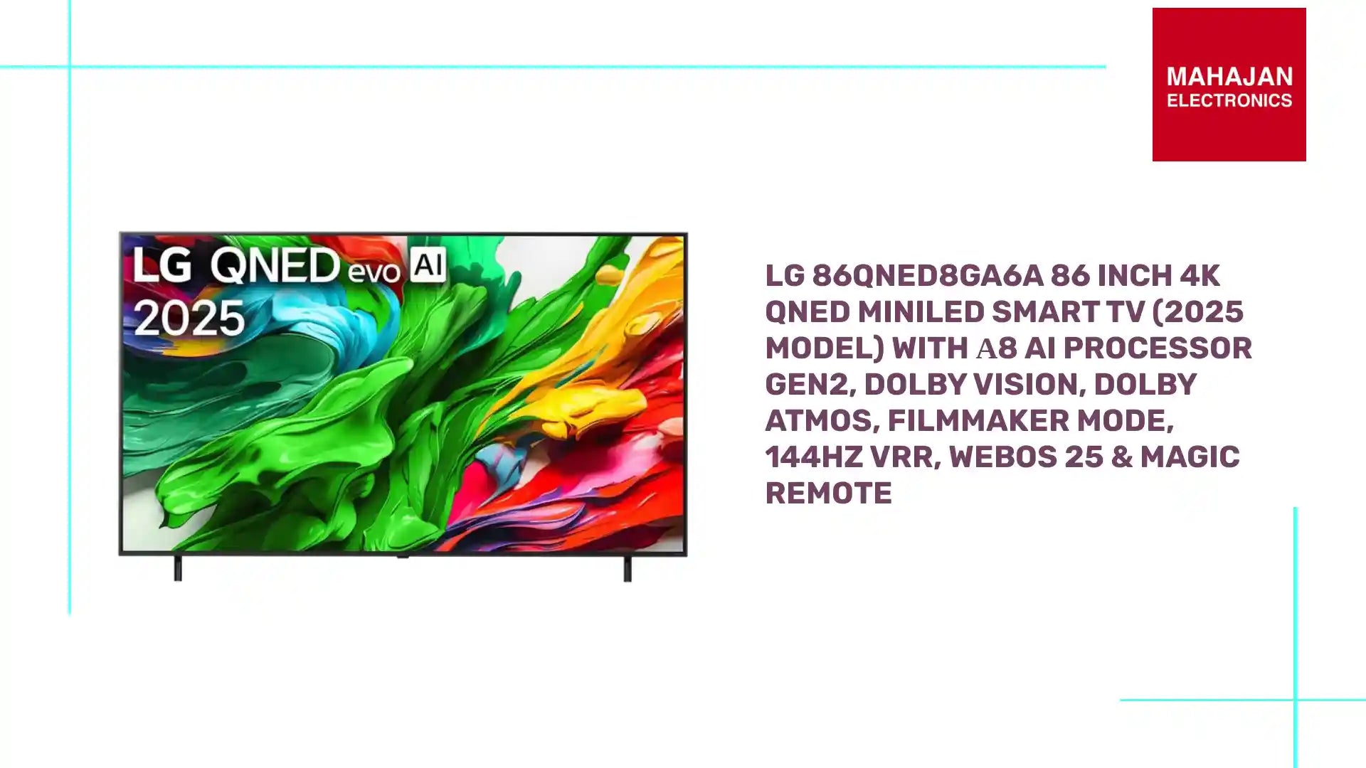 LG 86QNED8GA6A 86 inch 4K QNED MiniLED Smart TV (2025 Model) with α8 AI Processor Gen2, Dolby Vision, Dolby Atmos, Filmmaker Mode, 144Hz VRR, webOS 25 & Magic Remote by@Outfy