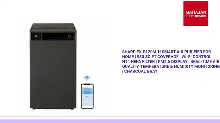 SHARP FX-S120M-H Smart Air Purifier for Home | 930 Sq Ft Coverage | Wi-Fi Control | H14 HEPA Filter | PM2.5 Display | Real-Time Air Quality, Temperature & Humidity Monitoring | Charcoal Gray by@Outfy