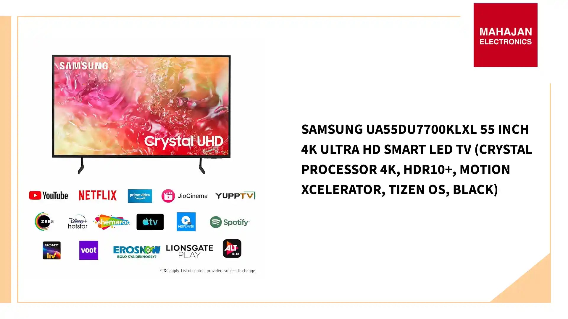 Samsung UA55DU7700KLXL 55 Inch 4K Ultra HD Smart LED TV (Crystal Processor 4K, HDR10+, Motion Xcelerator, Tizen OS, Black) by@Outfy