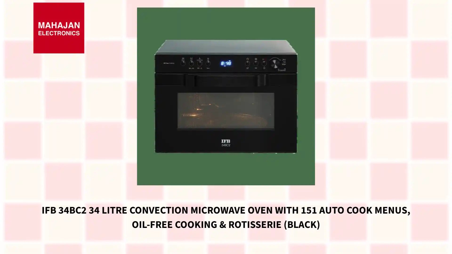 IFB 34BC2 34 Litre Convection Microwave Oven with 151 Auto Cook Menus, Oil-Free Cooking & Rotisserie (Black) by@Outfy