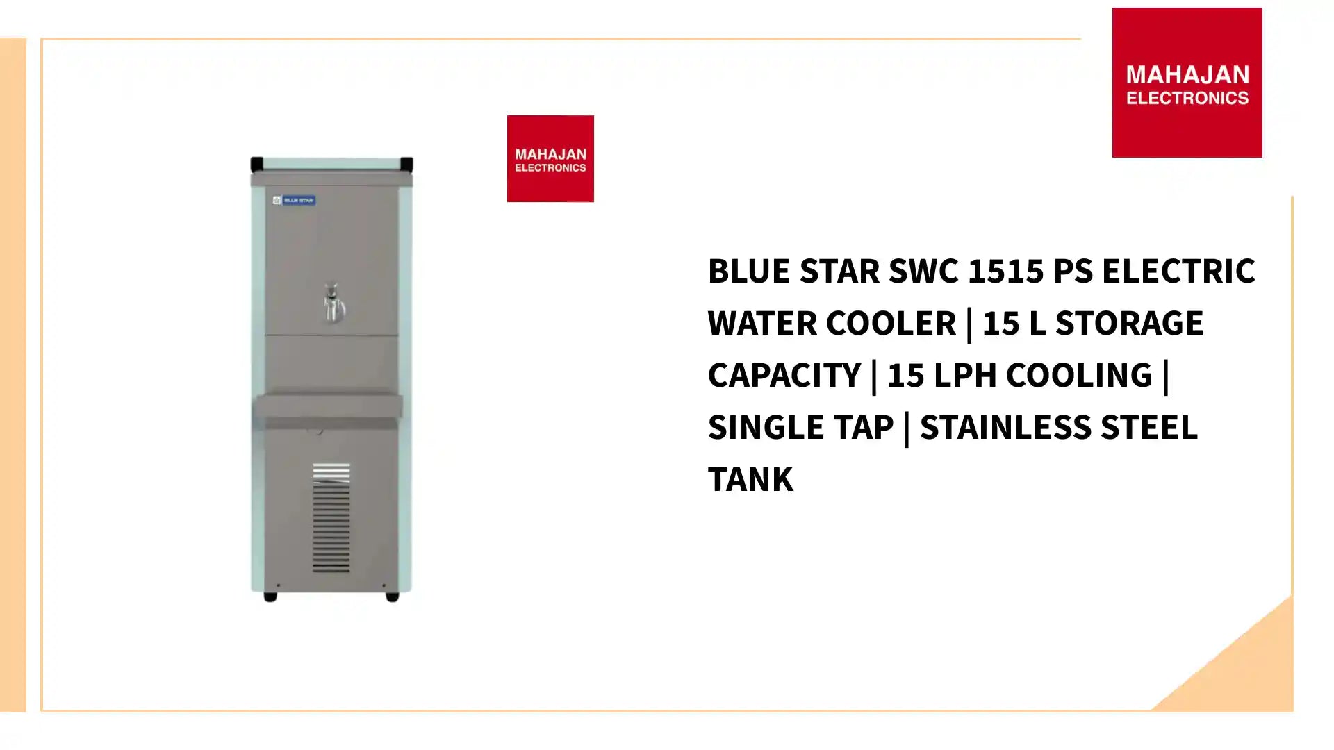 Blue Star SWC 1515 PS Electric Water Cooler | 15 L Storage Capacity | 15 LPH Cooling | Single Tap | Stainless Steel Tank by@Outfy