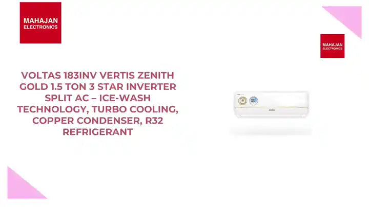 Voltas 183Inv Vertis Zenith Gold 1.5 Ton 3 Star Inverter Split AC – Ice-Wash Technology, Turbo Cooling, Copper Condenser, R32 Refrigerant by@Outfy