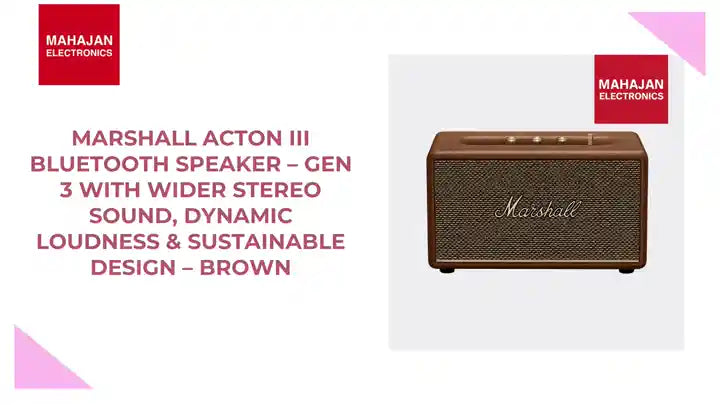 Marshall Acton III Bluetooth Speaker – Gen 3 with Wider Stereo Sound, Dynamic Loudness & Sustainable Design – Brown by@Outfy