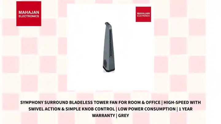 Symphony Surround Bladeless Tower Fan for Room & Office | High-Speed with Swivel Action & Simple Knob Control | Low Power Consumption | 1 Year Warranty | Grey by@Outfy