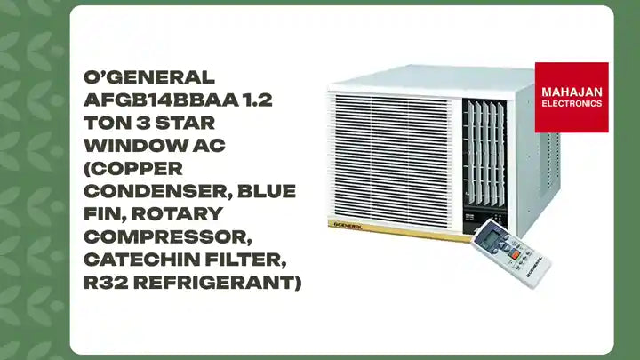 O’General AFGB14BBAA 1.2 Ton 3 Star Window AC (Copper Condenser, Blue Fin, Rotary Compressor, Catechin Filter, R32 Refrigerant) by@Outfy