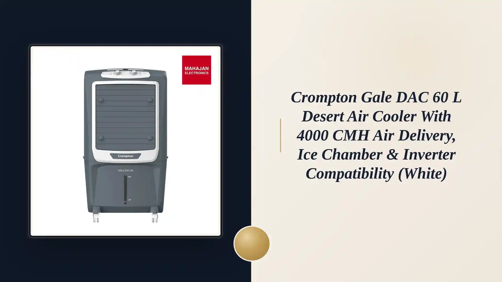 Crompton Gale DAC 60 L Desert Air Cooler with 4000 CMH Air Delivery, Ice Chamber & Inverter Compatibility (White) by@Outfy