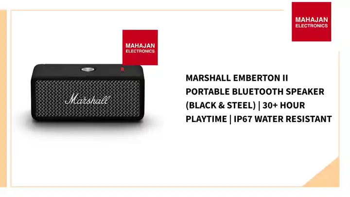 Marshall Emberton II Portable Bluetooth Speaker (Black & Steel) | 30+ Hour Playtime | IP67 Water Resistant by@Outfy