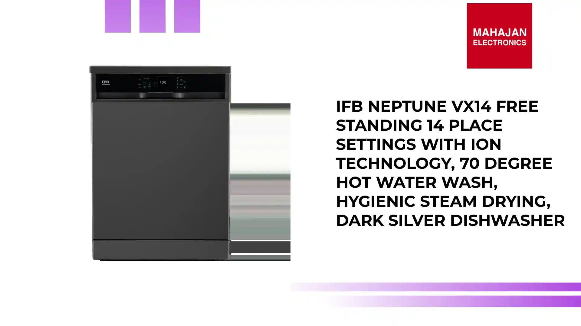 IFB Neptune VX14 Free Standing 14 Place Settings with ION Technology, 70 Degree Hot Water Wash, Hygienic Steam Drying, Dark Silver Dishwasher by@Outfy