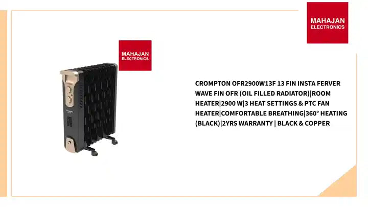 Crompton OFR2900W13F 13 Fin Insta Ferver wave Fin OFR (Oil Filled Radiator)|Room Heater|2900 W|3 Heat Settings & PTC Fan Heater|Comfortable Breathing|360° Heating (Black)|2yrs warranty | Black & Copper by@Outfy