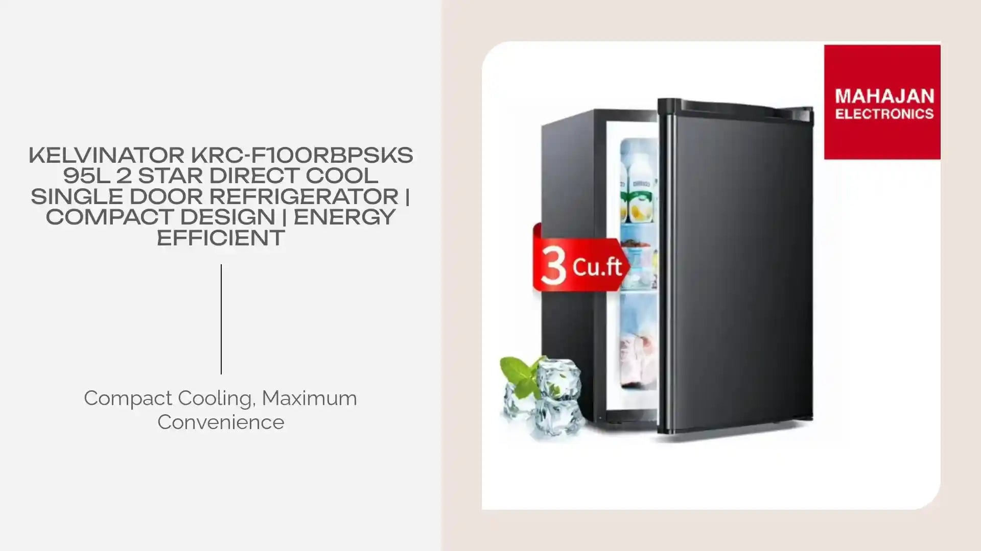 Kelvinator KRC-F100RBPSKS 95L 2 Star Direct Cool Single Door Refrigerator | Compact Design | Energy Efficient by@Outfy