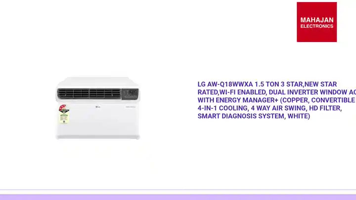 LG AW-Q18WWXA 1.5 Ton 3 Star,New star rated,Wi-Fi Enabled, DUAL Inverter Window AC with Energy Manager+ (Copper, Convertible 4-in-1 cooling, 4 Way Air Swing, HD Filter, Smart Diagnosis System, White) by@Outfy