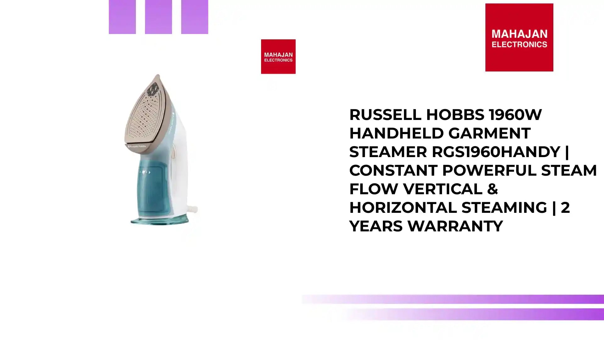 Russell Hobbs 1960W Handheld Garment Steamer RGS1960HANDY | Constant Powerful Steam Flow Vertical & Horizontal Steaming | 2 Years Warranty by@Outfy