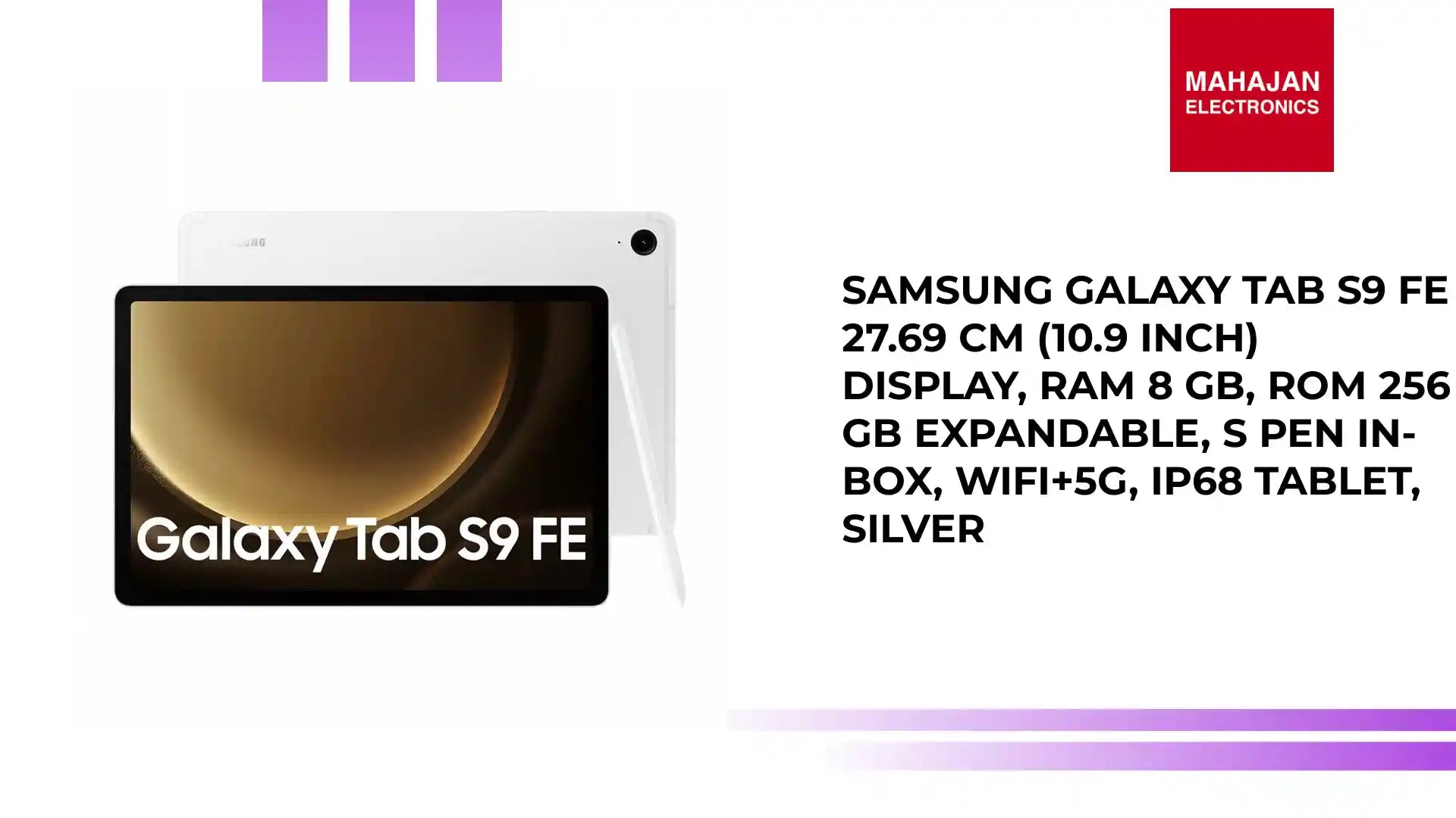 Samsung Galaxy Tab S9 FE 27.69 cm (10.9 inch) Display, RAM 8 GB, ROM 256 GB Expandable, S Pen in-Box, WiFi+5G, IP68 Tablet, Silver by@Outfy
