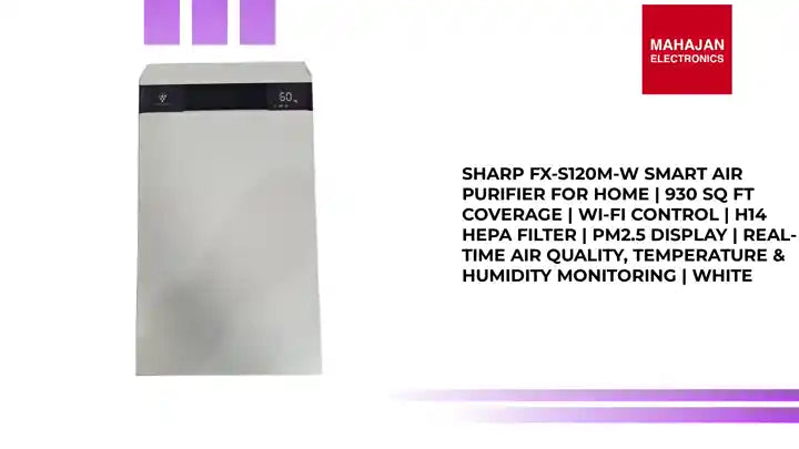 SHARP FX-S120M-W Smart Air Purifier for Home | 930 Sq Ft Coverage | Wi-Fi Control | H14 HEPA Filter | PM2.5 Display | Real-Time Air Quality, Temperature & Humidity Monitoring | White by@Outfy