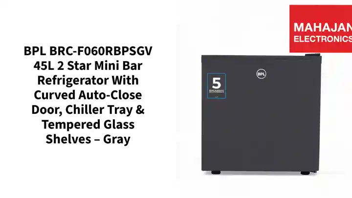 BPL BRC-F060RBPSGV 45L 2 Star Mini Bar Refrigerator with Curved Auto-Close Door, Chiller Tray & Tempered Glass Shelves – Gray by@Outfy