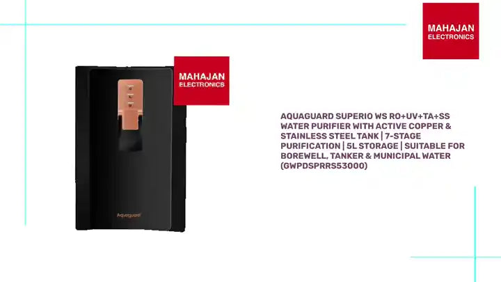 Aquaguard SUPERIO WS RO+UV+TA+SS Water Purifier with Active Copper & Stainless Steel Tank | 7-Stage Purification | 5L Storage | Suitable for Borewell, Tanker & Municipal Water (GWPDSPRRS53000) by@Outfy