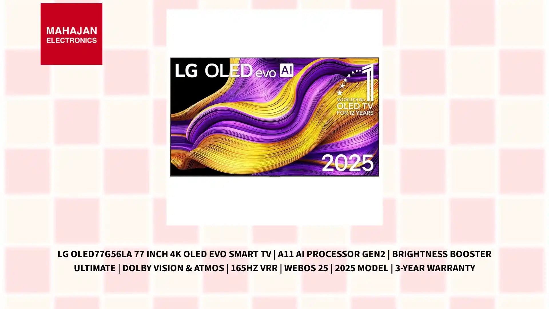 LG OLED77G56LA 77 Inch 4K OLED evo Smart TV | α11 AI Processor Gen2 | Brightness Booster Ultimate | Dolby Vision & Atmos | 165Hz VRR | webOS 25 | 2025 Model | 3-Year Warranty by@Outfy