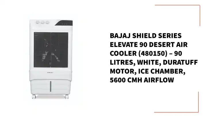 Bajaj Shield Series Elevate 90 Desert Air Cooler (480150) – 90 Litres, White, DuraTuff Motor, Ice Chamber, 5600 CMH Airflow by@Outfy