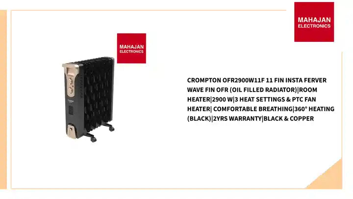 Crompton OFR2900W11F 11 Fin Insta Ferver wave Fin OFR (Oil Filled Radiator)|Room Heater|2900 W|3 Heat Settings & PTC Fan Heater| Comfortable Breathing|360° Heating (Black)|2yrs warranty|Black & Copper by@Outfy