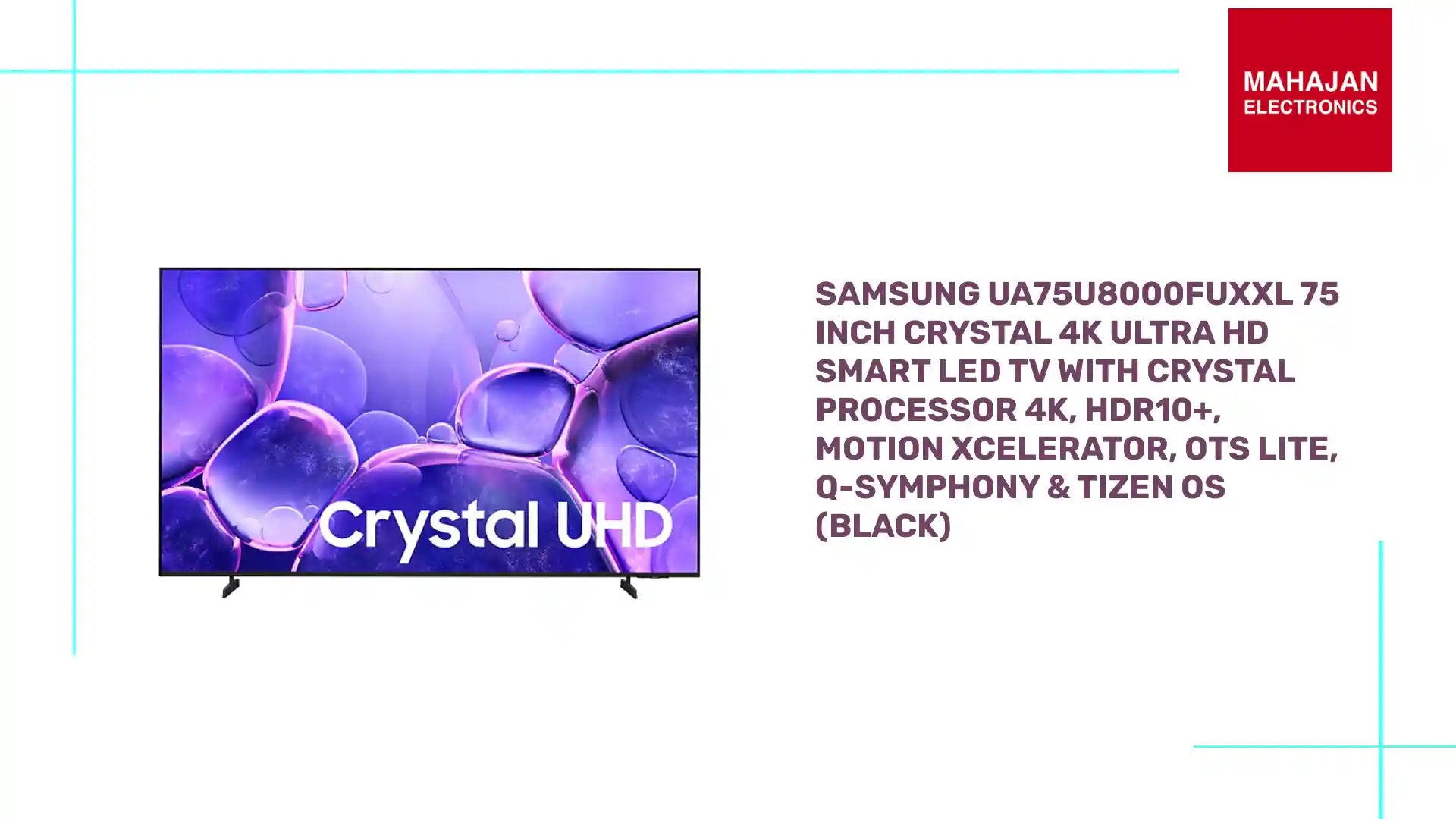 Samsung UA75U8000FUXXL 75 Inch Crystal 4K Ultra HD Smart LED TV with Crystal Processor 4K, HDR10+, Motion Xcelerator, OTS Lite, Q-Symphony & Tizen OS (Black) by@Outfy