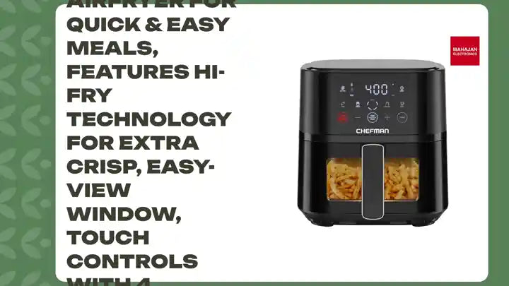 Chefman RJ38-4TW-BLACK-IN Air Fryer – 4 QT Compact Airfryer for Quick & Easy Meals, Features Hi-Fry Technology for Extra Crisp, Easy-View Window, Touch Controls with 4 Presets, Nonstick & Dishwasher Safe Basket - Black by@Outfy