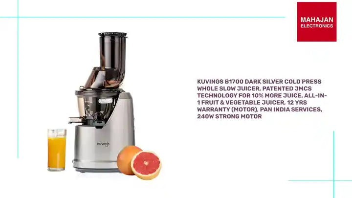 Kuvings B1700 Dark Silver Cold Press Whole Slow Juicer, Patented JMCS Technology for 10% More Juice, All-in-1 Fruit & Vegetable Juicer, 12 Yrs Warranty (Motor), PAN India Services, 240W Strong Motor by@Outfy