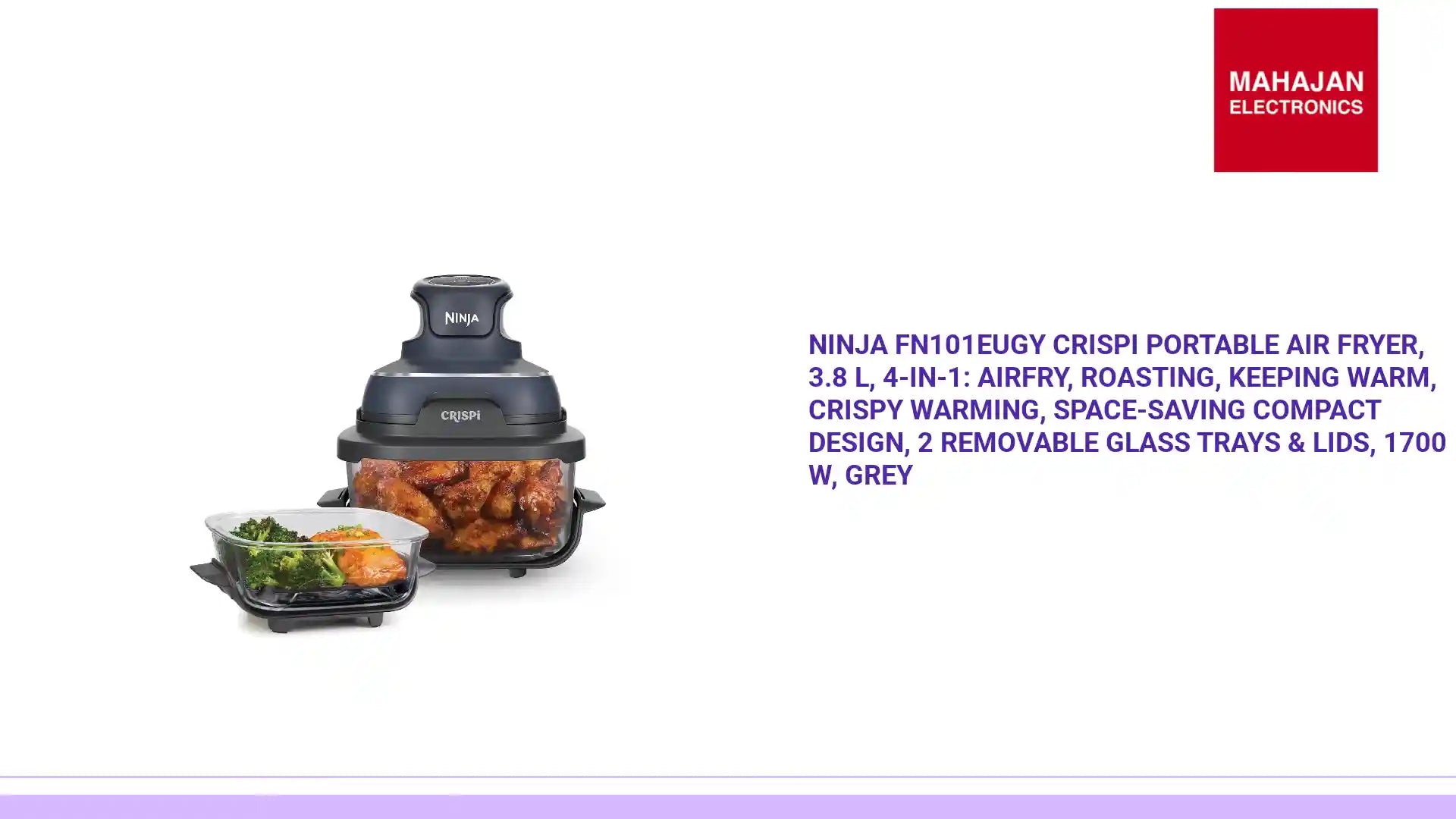 Ninja FN101EUGY CRISPi Portable Air Fryer, 3.8 L, 4-in-1: Airfry, Roasting, Keeping Warm, Crispy Warming, Space-Saving Compact Design, 2 Removable Glass Trays & Lids, 1700 W, Grey by@Outfy