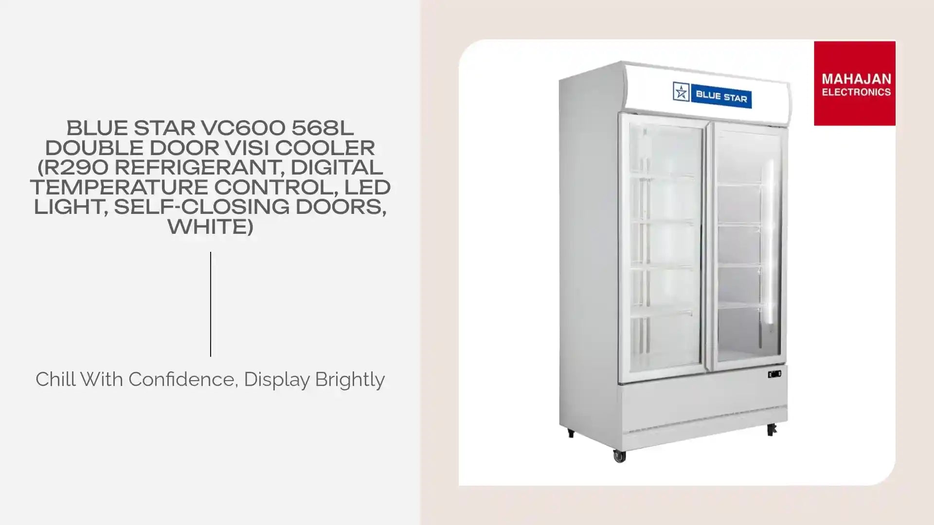 Blue Star VC600 568L Double Door Visi Cooler (R290 Refrigerant, Digital Temperature Control, LED Light, Self-Closing Doors, White) by@Outfy