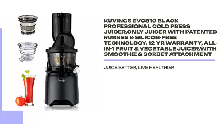 Kuvings EVO810 Black Professional Cold Press Juicer,Only Juicer with Patented Rubber & Silicon-Free Technology, 12 YR Warranty, All-in-1 Fruit & Vegetable Juicer,With Smoothie & Sorbet Attachment by@Outfy