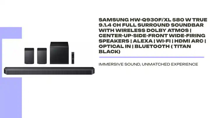 Samsung HW-Q930F/XL 580 W True 9.1.4 ch Full Surround Soundbar with Wireless Dolby Atmos | Center-Up-Side-Front Wide-Firing Speakers | Alexa | Wi-Fi | HDMI ARC | Optical in | Bluetooth ( Titan Black) by@Outfy
