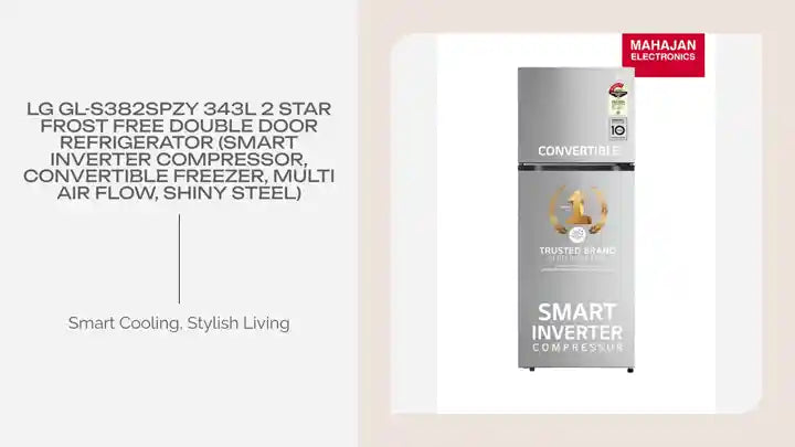 LG GL-S382SPZY 343L 2 Star Frost Free Double Door Refrigerator (Smart Inverter Compressor, Convertible Freezer, Multi Air Flow, Shiny Steel) by@Outfy