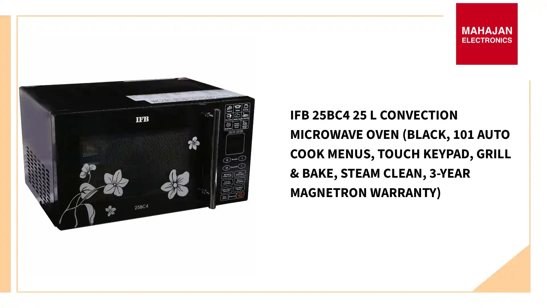 IFB 25BC4 25 L Convection Microwave Oven (Black, 101 Auto Cook Menus, Touch Keypad, Grill & Bake, Steam Clean, 3-Year Magnetron Warranty) by@Outfy
