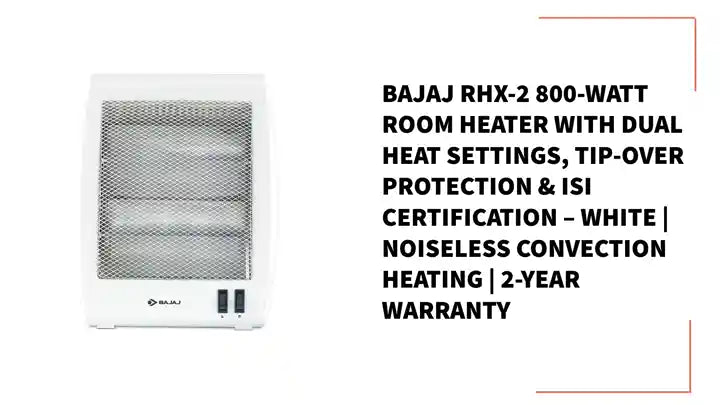 Bajaj RHX-2 800-Watt Room Heater with Dual Heat Settings, Tip-Over Protection & ISI Certification – White | Noiseless Convection Heating | 2-Year Warranty by@Outfy