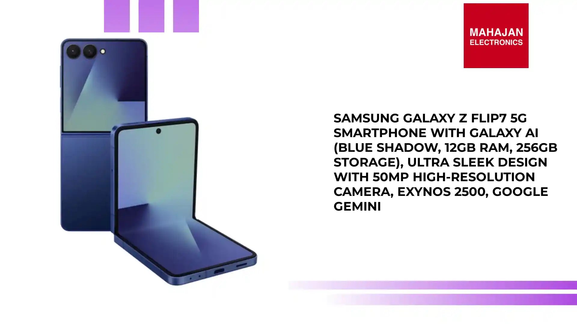 Samsung Galaxy Z Flip7 5G Smartphone with Galaxy AI (Blue Shadow, 12GB RAM, 256GB Storage), Ultra Sleek Design with 50MP High-Resolution Camera, Exynos 2500, Google Gemini by@Outfy