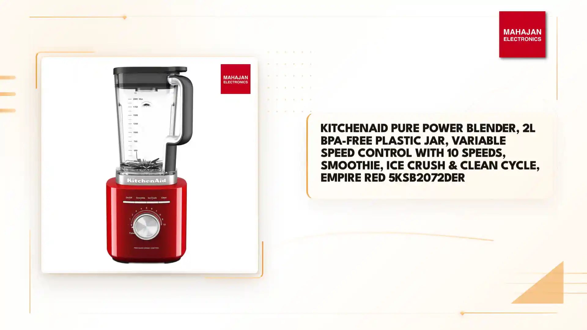 KitchenAid Pure Power Blender, 2L BPA-Free Plastic Jar, Variable Speed Control with 10 Speeds, Smoothie, Ice Crush & Clean Cycle, Empire Red 5KSB2072DER by@Outfy
