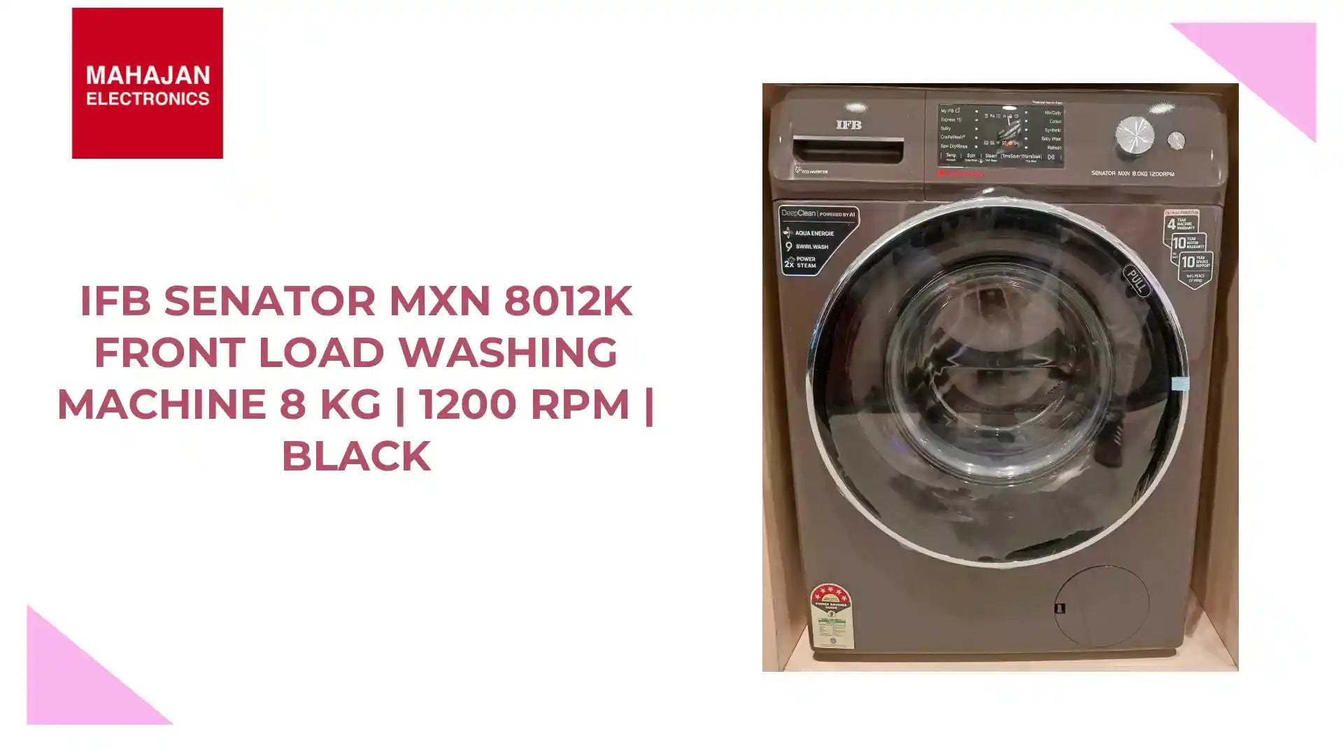 IFB Senator MXN 8012K Front Load Washing Machine 8 Kg | 1200 rpm | Black by@Outfy