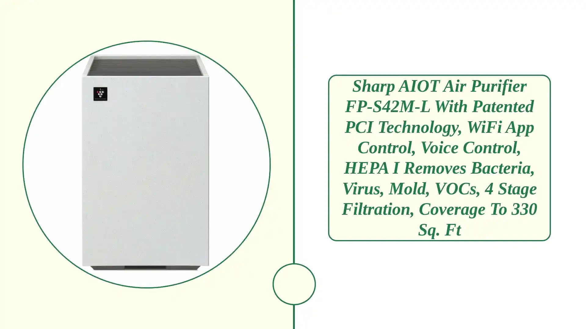 Sharp AIOT Air Purifier FP-S42M-L with Patented PCI Technology, WiFi App Control, Voice Control, HEPA I Removes Bacteria, Virus, Mold, VOCs, 4 Stage Filtration, Coverage to 330 Sq. Ft by@Outfy